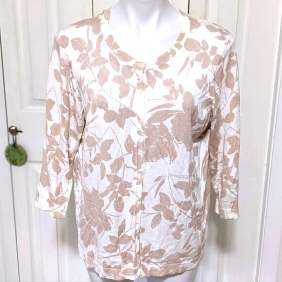 NWOT Roz & Ali Lightweight Cardigan 3/4 Sleeve Floral/Leaf Print - Picture 1 of 10